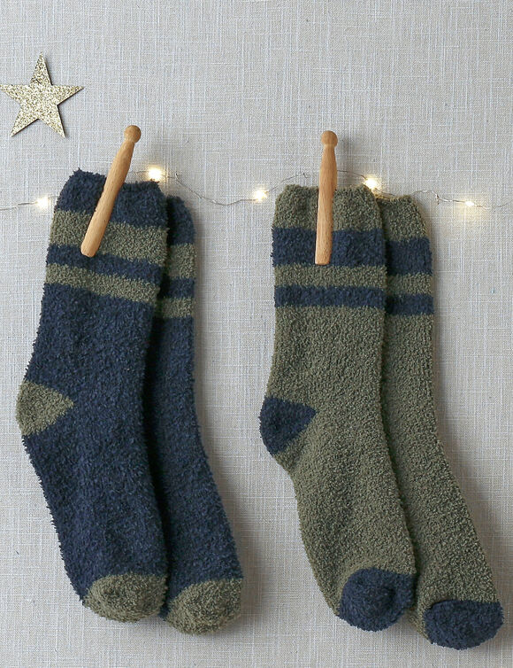 Lot de 2 paires de chaussettes en maille polaire (kaki / marine) Lot de 2 paires de chaussettes en maille polaire (kaki / marine)